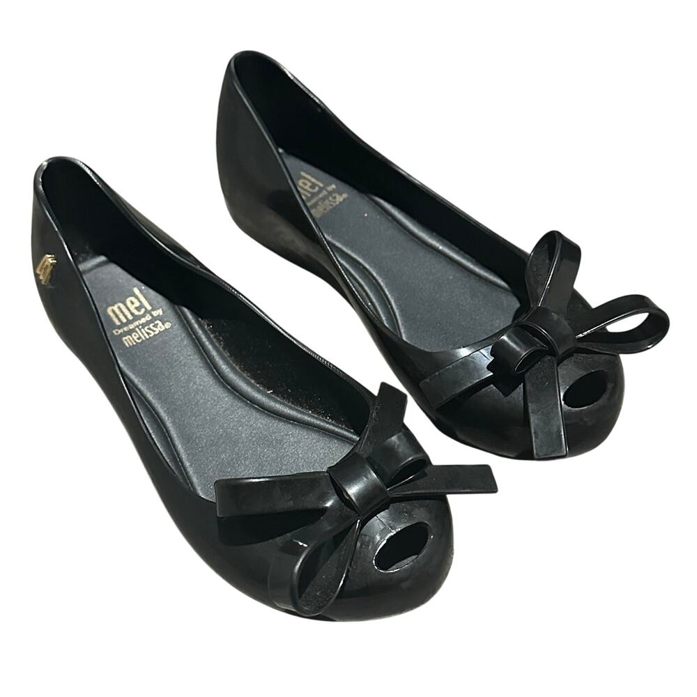 MEL By MELISSA Girls Ultra Girl Bow Shoes 13 Black Slip On Jelly Wedge Shoe Girl